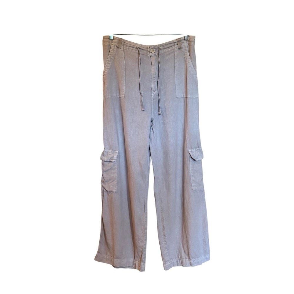 Sincerely Jules Linen Blend Oatmeal Natural Cargo Wide Leg Womens Large‎ Pants